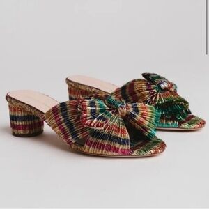 Loeffler Randall Emilia Pleated Bow Sandals Rainbow Candy Stripe